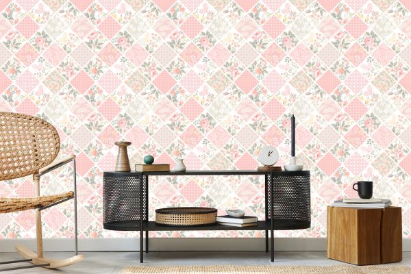 Behang Patchwork-Mozaïek Met Vlinders En Bloemen - Afbeelding 5