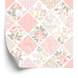 Behang Patchwork-Mozaïek Met Vlinders En Bloemen