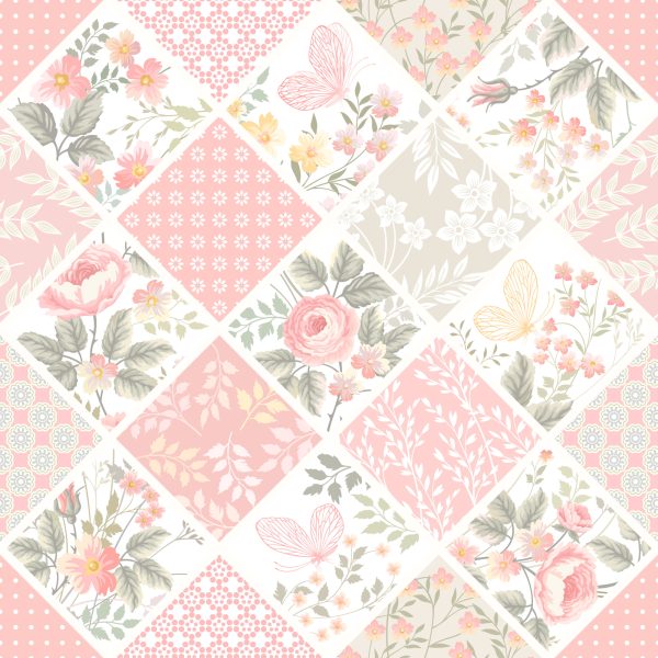 Behang Patchwork-Mozaïek Met Vlinders En Bloemen - Afbeelding 2