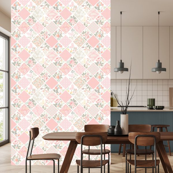 Behang Patchwork-Mozaïek Met Vlinders En Bloemen - Afbeelding 4