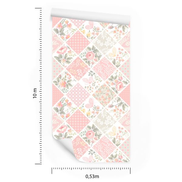 Behang Patchwork-Mozaïek Met Vlinders En Bloemen - Afbeelding 8