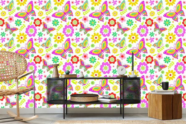 Behang Voor Kinderen - Vlinders En Bloemen - Afbeelding 5