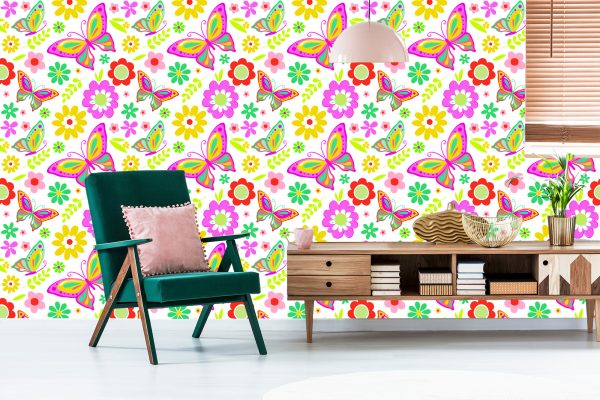 Behang Voor Kinderen - Vlinders En Bloemen - Afbeelding 6