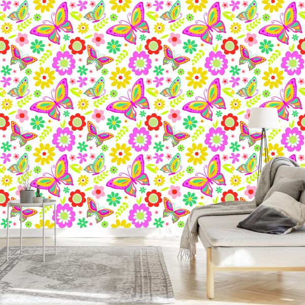 Behang Voor Kinderen - Vlinders En Bloemen - Afbeelding 3