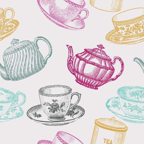 Behang Voor In De Keuken - Vintage Theeservies - Afbeelding 2