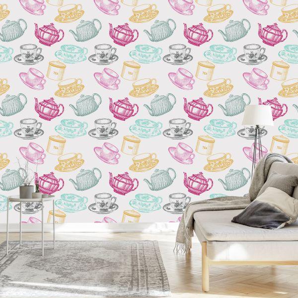 Behang Voor In De Keuken - Vintage Theeservies - Afbeelding 3