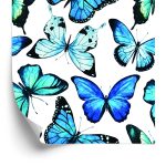 Behang Voor Kinderen Blauwe 3D Aquarel Vlinders