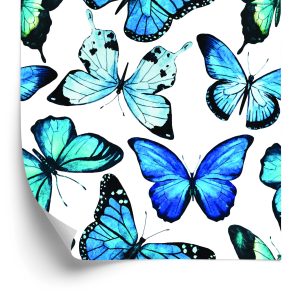 Behang Voor Kinderen Blauwe 3D Aquarel Vlinders