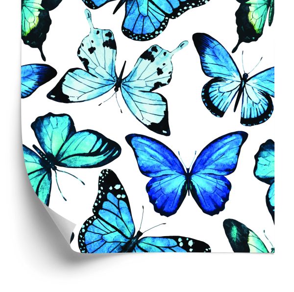 Behang Voor Kinderen Blauwe 3D Aquarel Vlinders