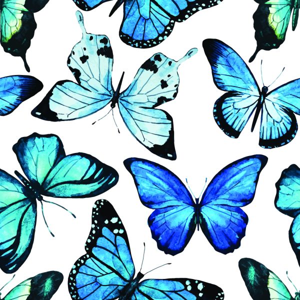 Behang Voor Kinderen Blauwe 3D Aquarel Vlinders - Afbeelding 2