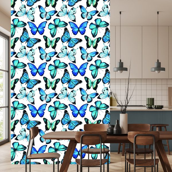 Behang Voor Kinderen Blauwe 3D Aquarel Vlinders - Afbeelding 4