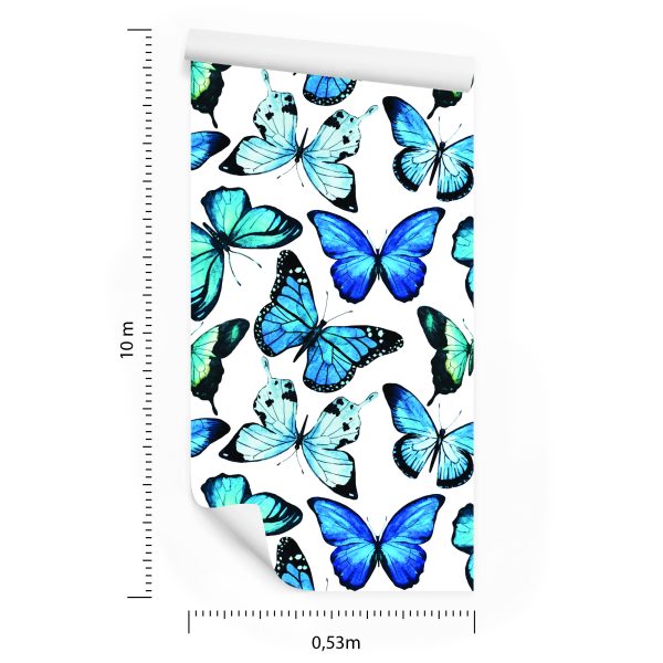 Behang Voor Kinderen Blauwe 3D Aquarel Vlinders - Afbeelding 8
