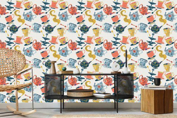Behang For The Kitchen - Kleurrijk Theeservies - Afbeelding 5