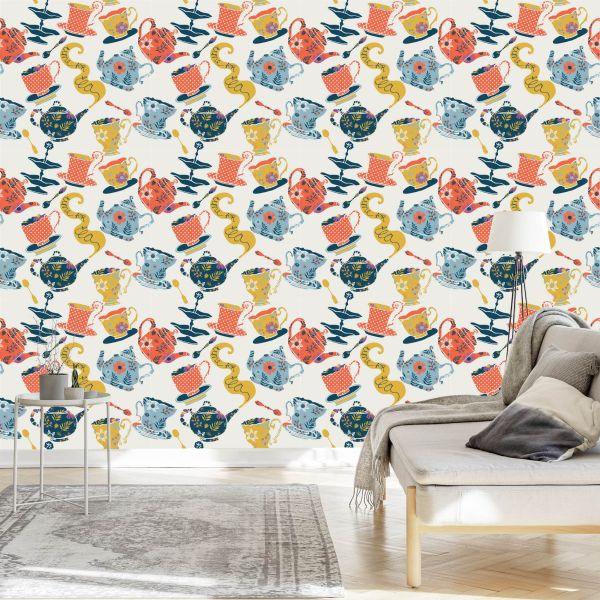 Behang For The Kitchen - Kleurrijk Theeservies - Afbeelding 3
