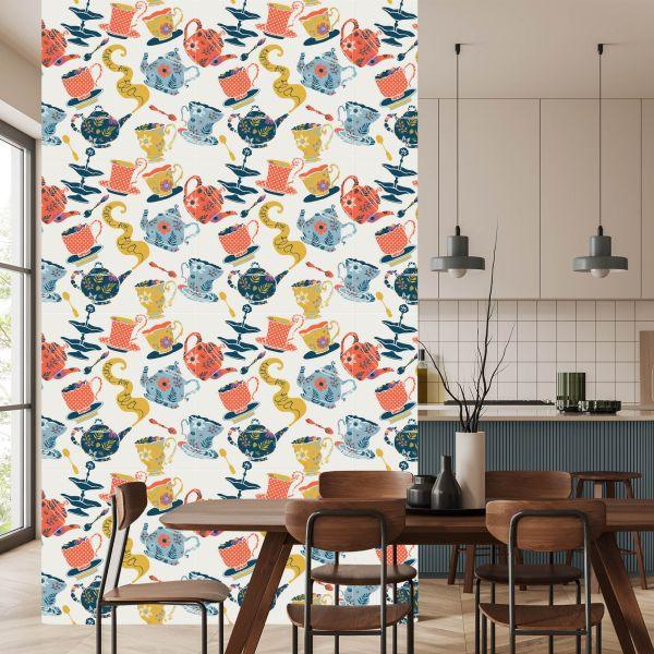 Behang For The Kitchen - Kleurrijk Theeservies - Afbeelding 4