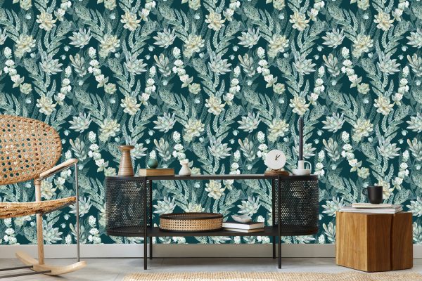 Behang Stijlvolle Bloemen En Bladeren - Afbeelding 5
