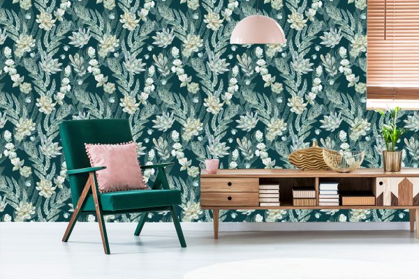 Behang Stijlvolle Bloemen En Bladeren - Afbeelding 6