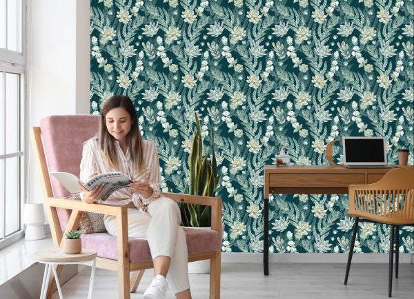 Behang Stijlvolle Bloemen En Bladeren - Afbeelding 7