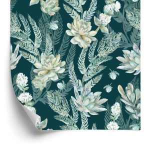 Behang Stijlvolle Bloemen En Bladeren
