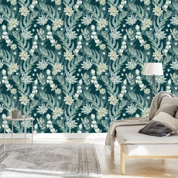 Behang Stijlvolle Bloemen En Bladeren - Afbeelding 3