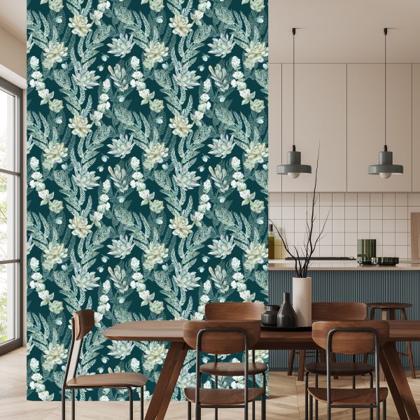 Behang Stijlvolle Bloemen En Bladeren - Afbeelding 4