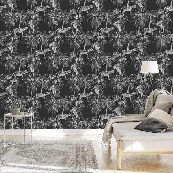 Behang Wilde Katten En Palmen - Afbeelding 3