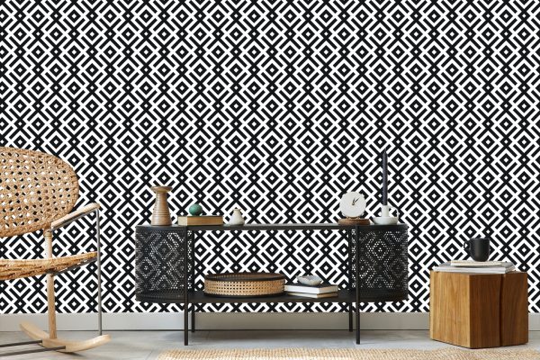 Behang Zwart-Wit Geometrisch Patroon - Afbeelding 5