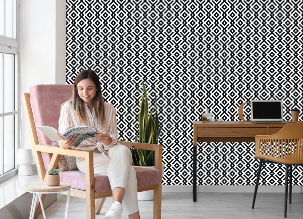 Behang Zwart-Wit Geometrisch Patroon - Afbeelding 7