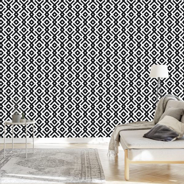 Behang Zwart-Wit Geometrisch Patroon - Afbeelding 3