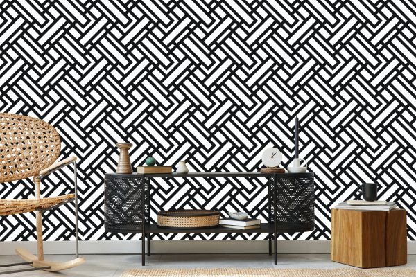 Behang Zwart-Witte Geometrische Patronen - Afbeelding 5