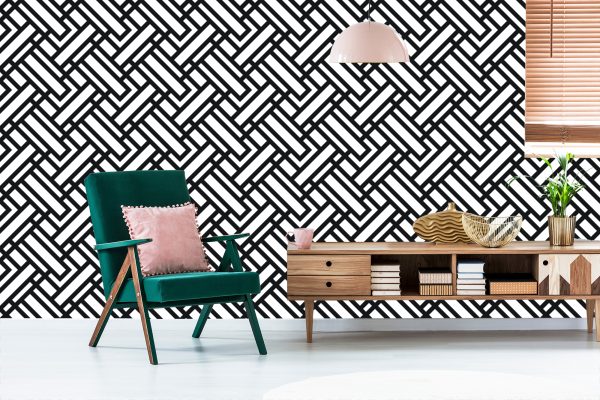 Behang Zwart-Witte Geometrische Patronen - Afbeelding 6