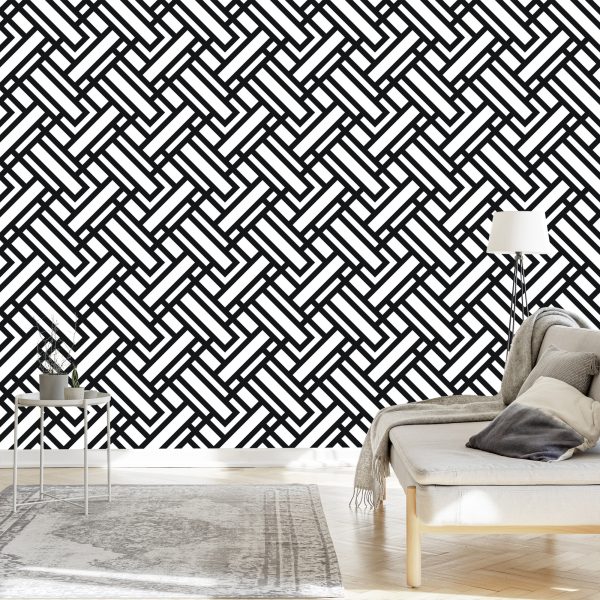 Behang Zwart-Witte Geometrische Patronen - Afbeelding 3