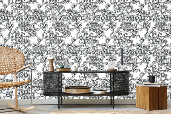 Behang Zwart-Witte Bloemen - Afbeelding 5