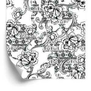 Behang Zwart-Witte Bloemen