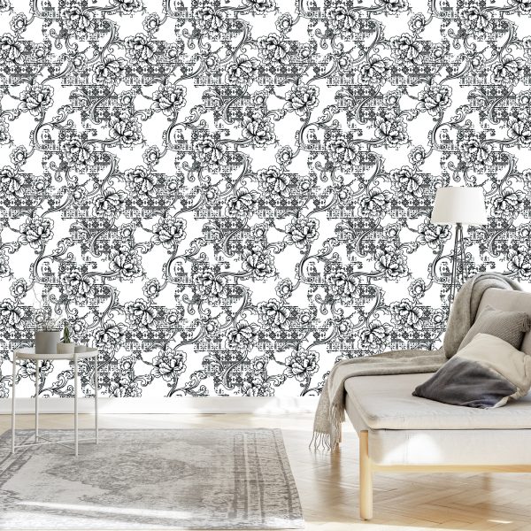 Behang Zwart-Witte Bloemen - Afbeelding 3