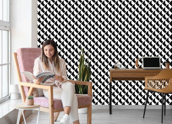Behang Zwart-Witte Geometrische Patronen - Afbeelding 7