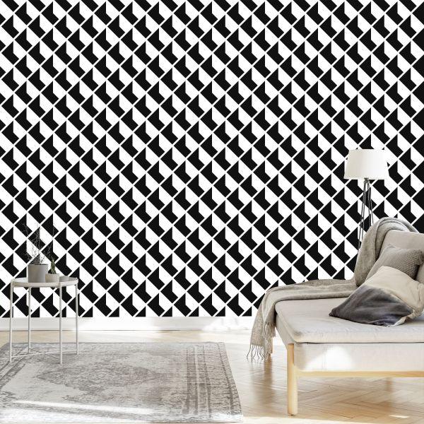 Behang Zwart-Witte Geometrische Patronen - Afbeelding 3