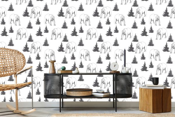 Behang Beren En Kerstbomen - Afbeelding 5