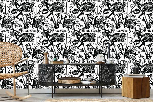 Behang Graffiti Met Gitaren - Afbeelding 5