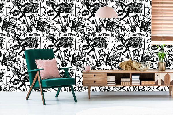 Behang Graffiti Met Gitaren - Afbeelding 6