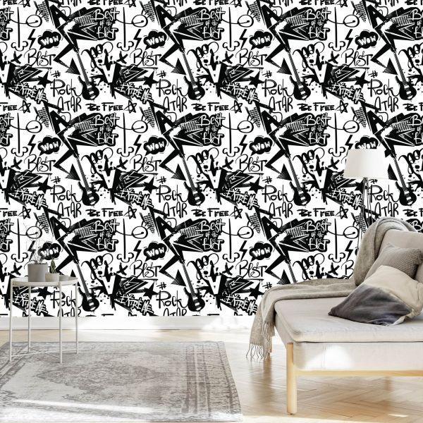 Behang Graffiti Met Gitaren - Afbeelding 3