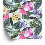 Behang Flamingo's, Bloemen, Bladeren, Natuur