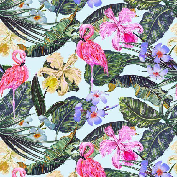 Behang Flamingo's, Bloemen, Bladeren, Natuur - Afbeelding 2