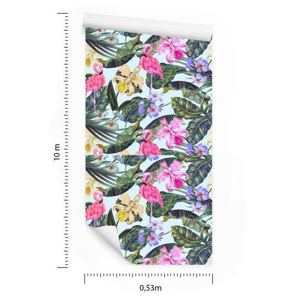 Behang Flamingo's, Bloemen, Bladeren, Natuur - Afbeelding 8