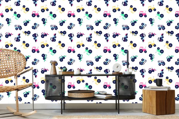 Behang Voor Babykamer, Voertuigen, Tractoren, Graafmachines - Afbeelding 5