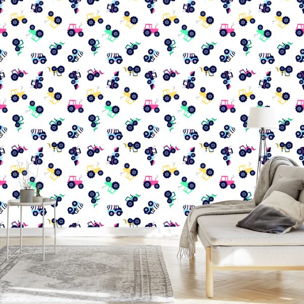 Behang Voor Babykamer, Voertuigen, Tractoren, Graafmachines - Afbeelding 3