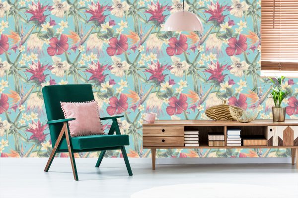 Behang Tropische Planten In Pastelkleuren - Afbeelding 6