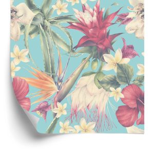 Behang Tropische Planten In Pastelkleuren