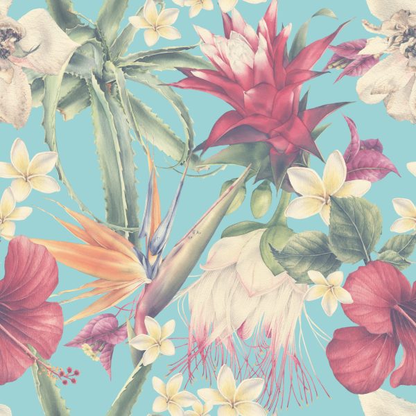 Behang Tropische Planten In Pastelkleuren - Afbeelding 2