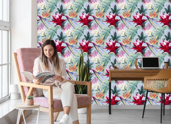 Behang Tropische Aquarel Bloemen - Afbeelding 7